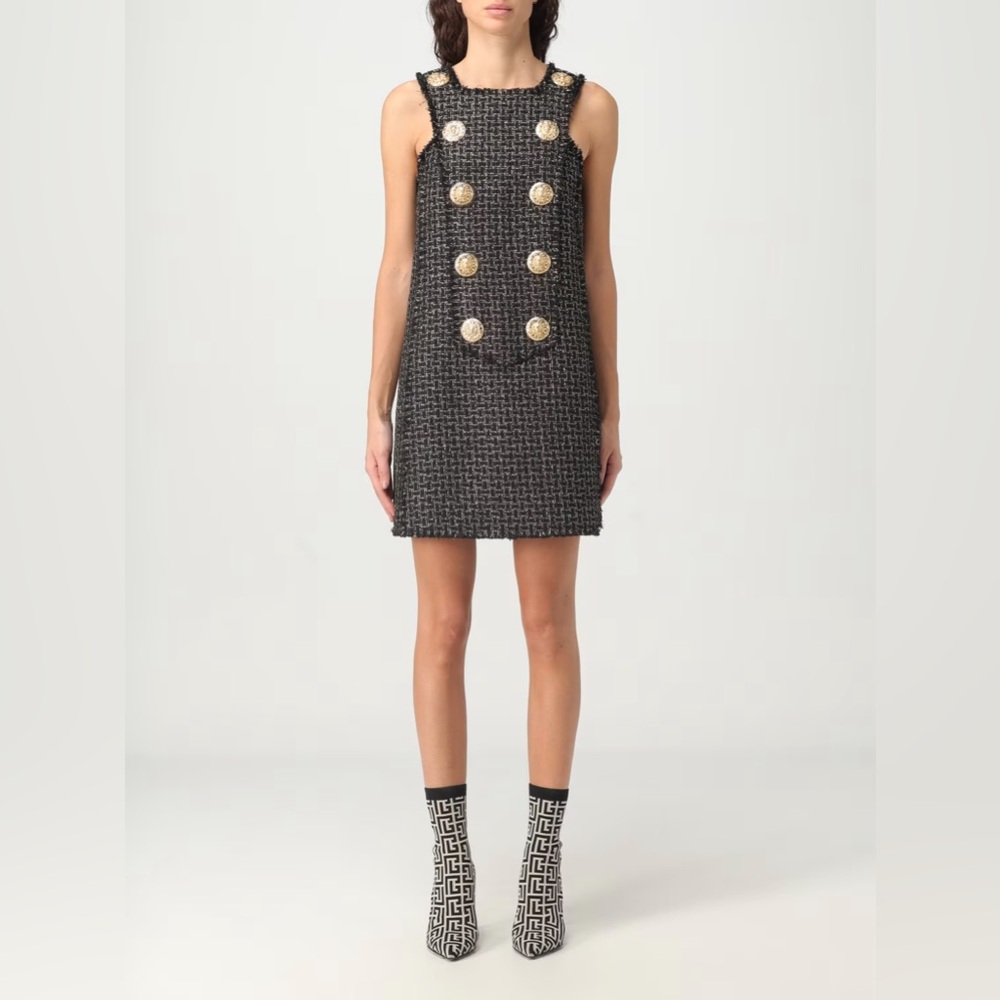 NWT Balmain A-line Round-Neck Woven Mini Dress
